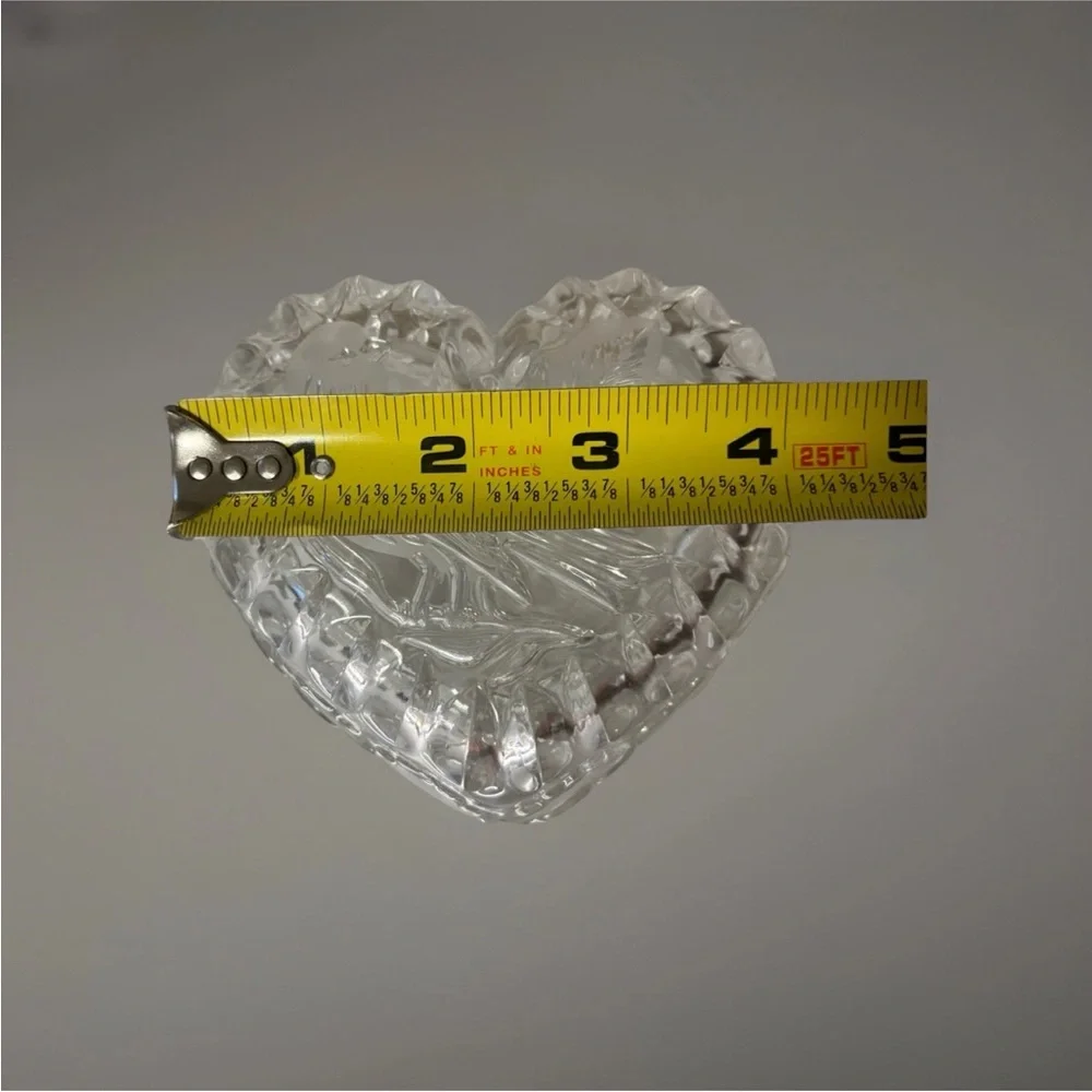 Vintage Hofbauer Byrdes Crystal Heart Dish Bird Etched Trinket Candy Box